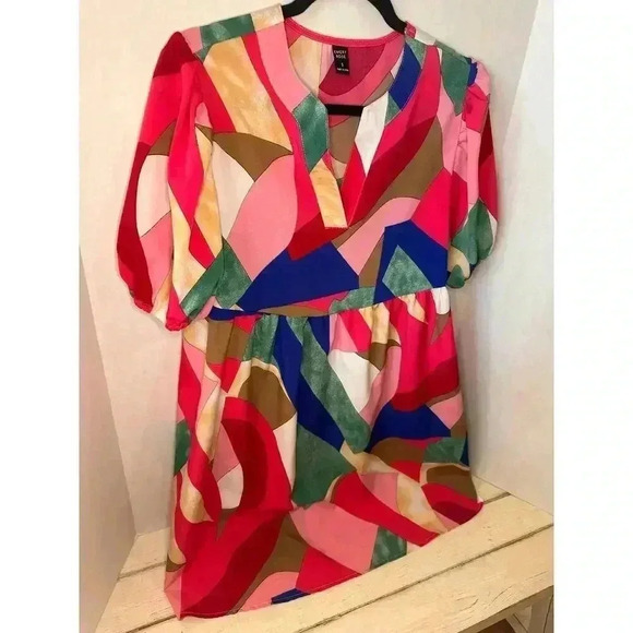 Emory Rose Puffed Sleeve Colorful Patchwork Print Dress‎ Women’s Size Small - Picture 3 of 7